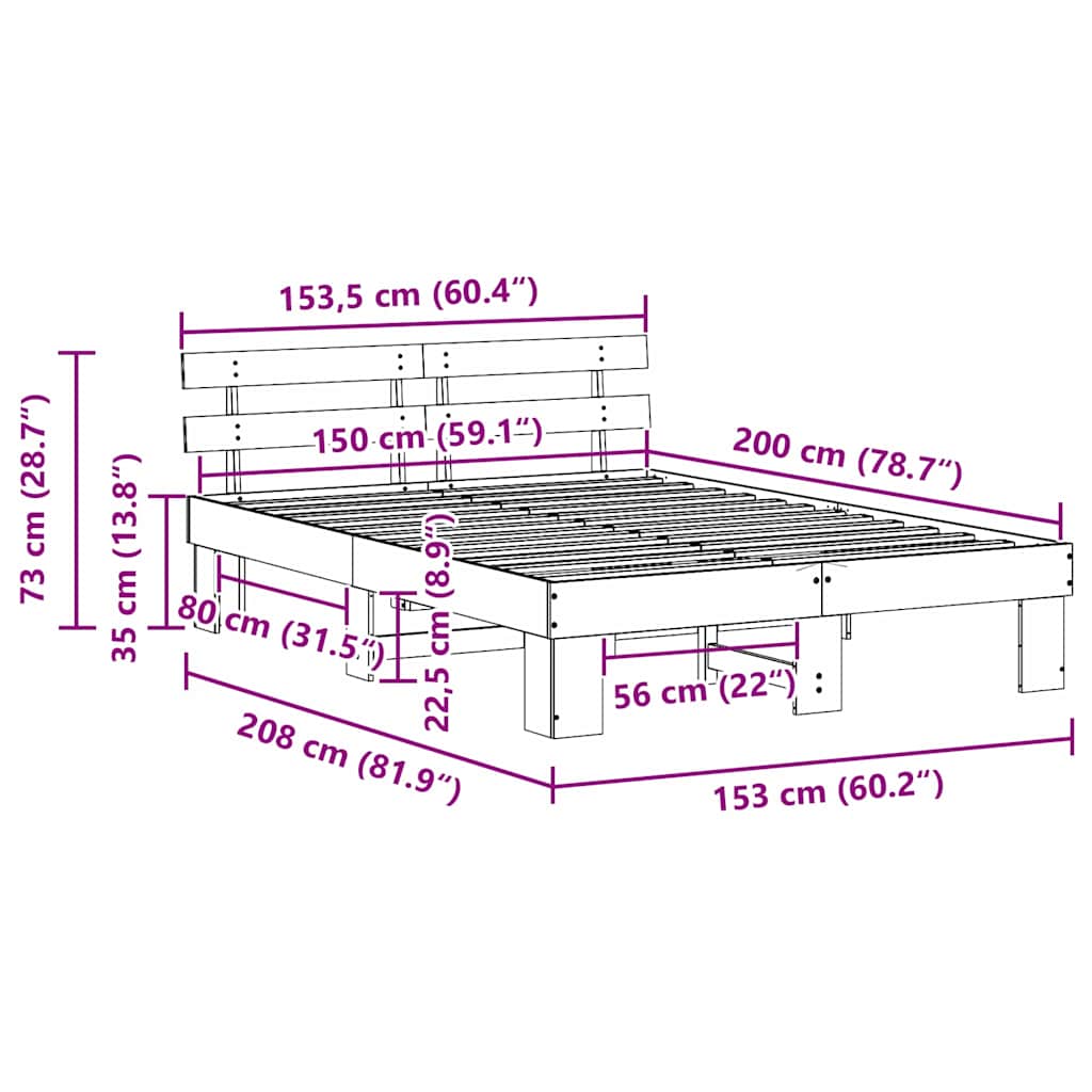 vidaXL Struttura del letto Marrone 150 x 200 cm Legno massello di pino