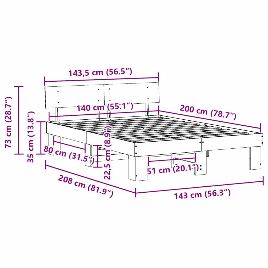 vidaXL Struttura del letto Bianco 140 x 200 cm Legno di pino massello