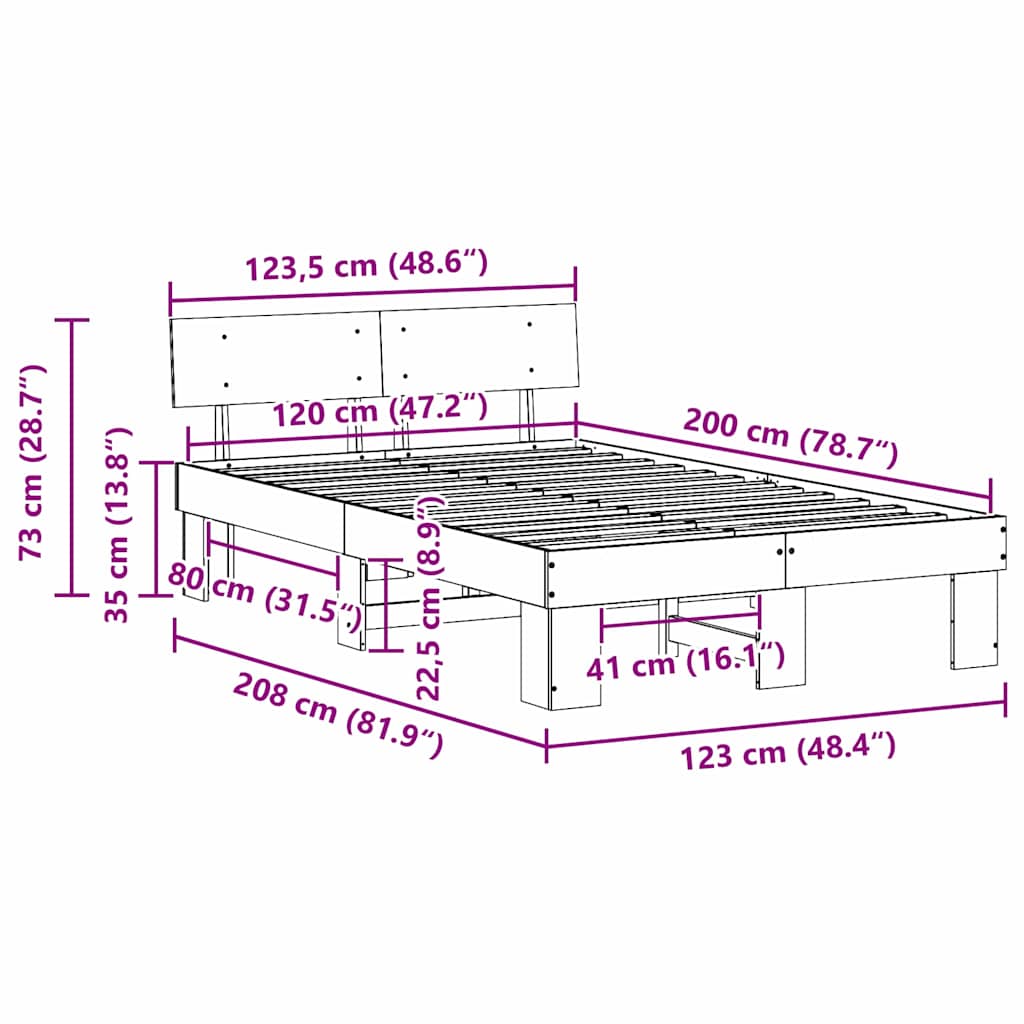 vidaXL Struttura del letto Marrone 120 x 200 cm Legno di pino massello
