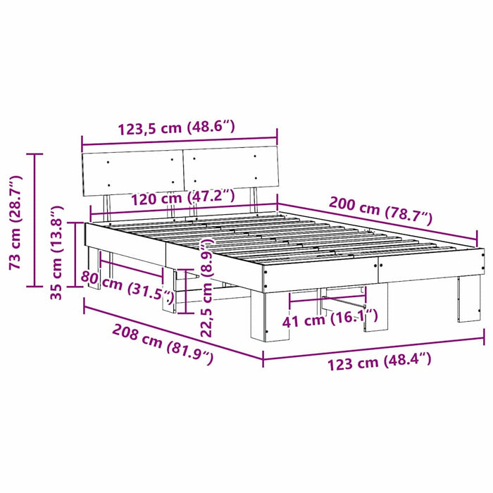 vidaXL Struttura del letto Marrone 120 x 200 cm Legno di pino massello