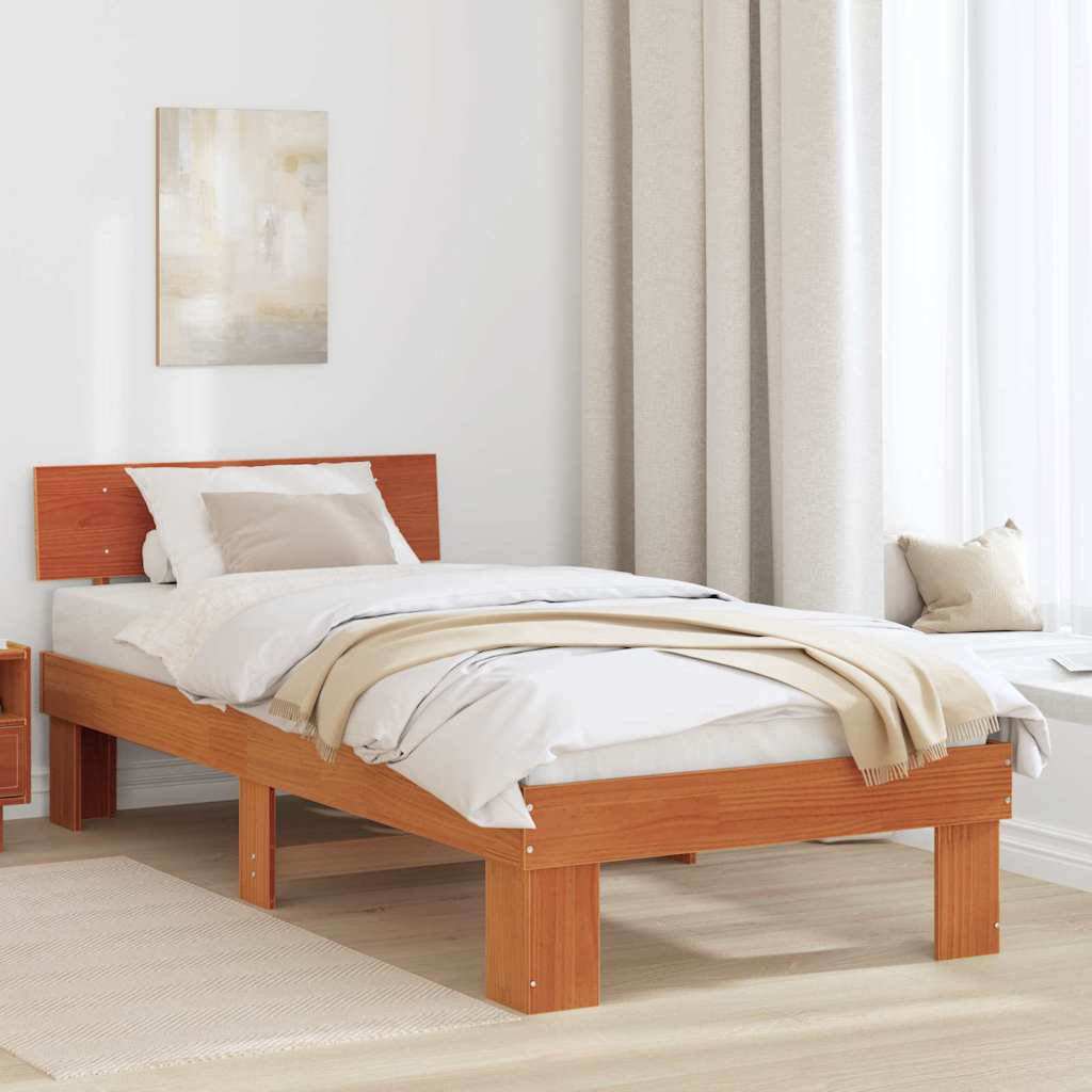 vidaXL Struttura del letto con testiera Cera marrone 90 x 190 cm