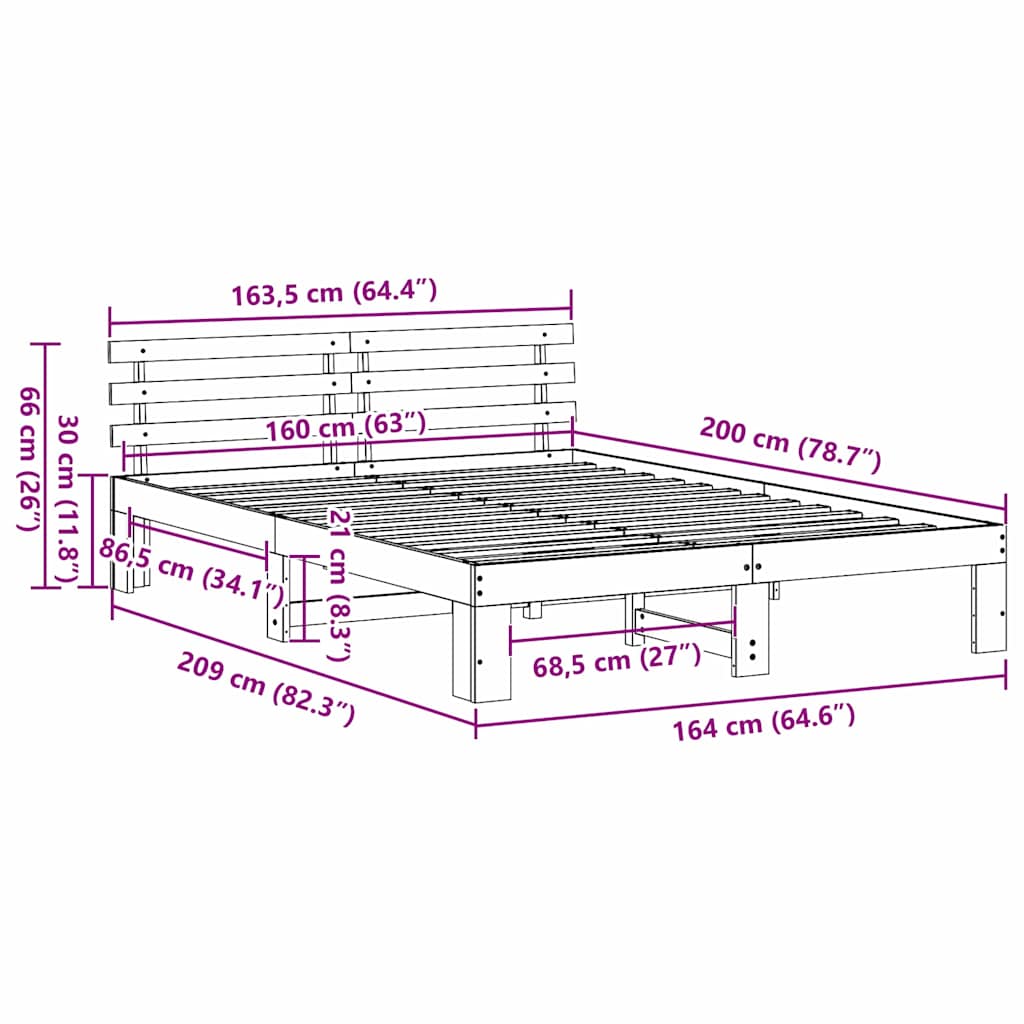 Struttura del letto Bianco 160 x 200 cm Pino massello 872603