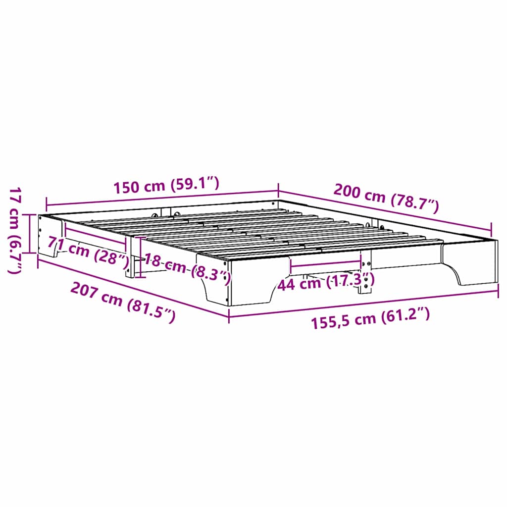 Struttura del letto Naturale 150 x 200 cm Pino massello 872857