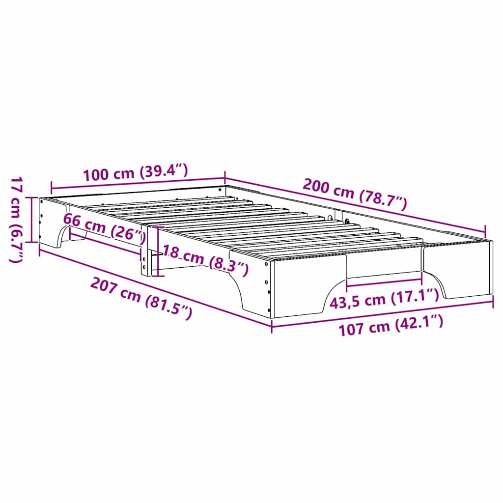 vidaXL Struttura del letto Cera marrone 207 x 107 x 17 cm