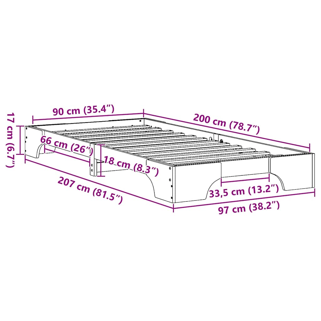 Struttura del letto Bianco 90 x 200 cm Pino massello 872879