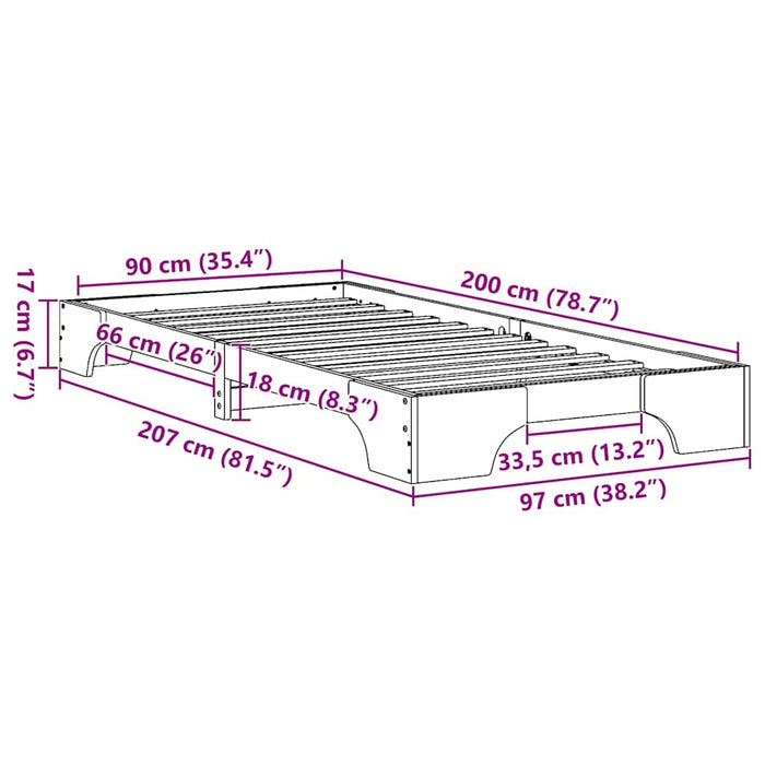 Struttura del letto Bianco 90 x 200 cm Pino massello 872879