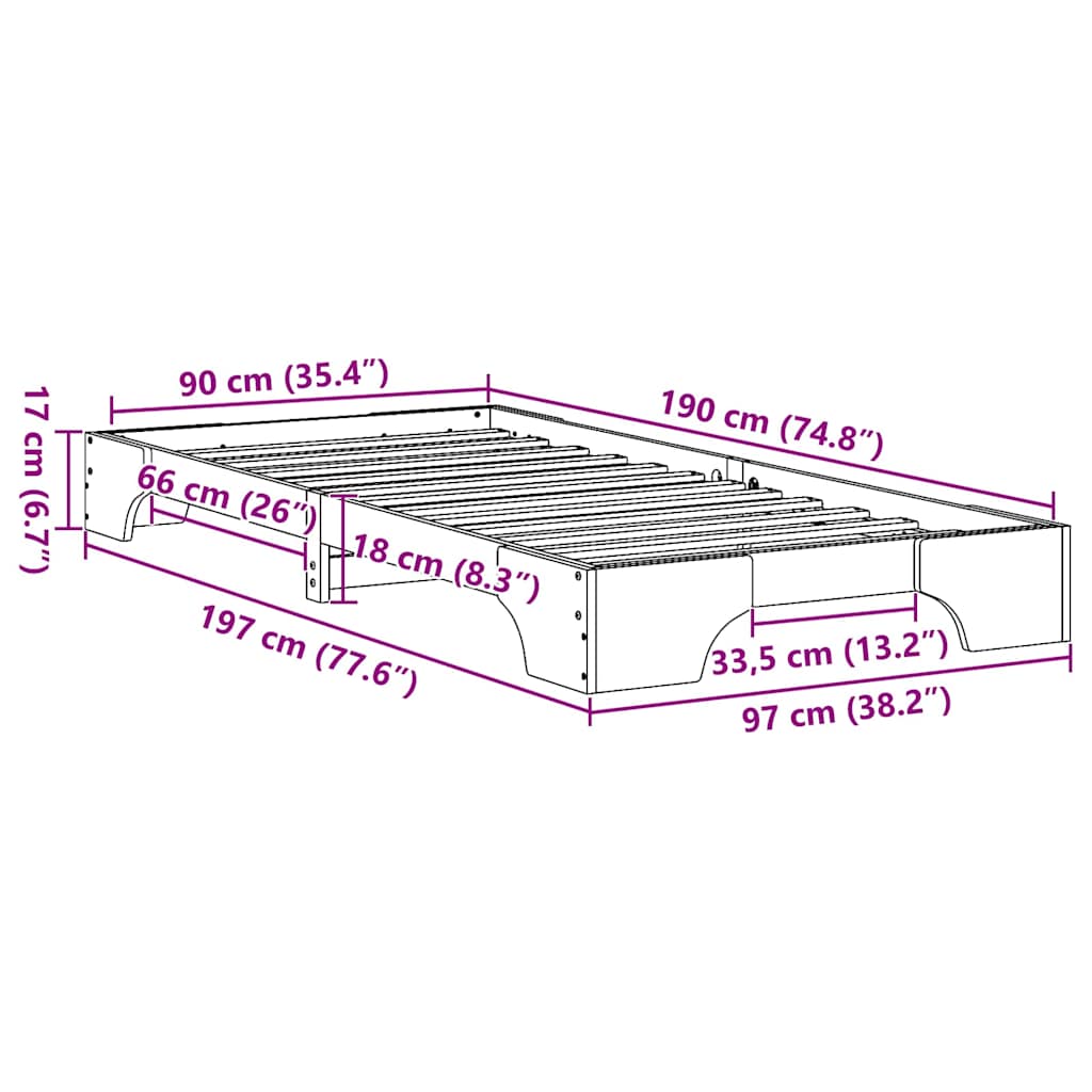 Struttura del letto Bianco 90 x 190 cm Pino massello 872885