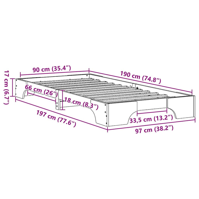 Struttura del letto Bianco 90 x 190 cm Pino massello 872885