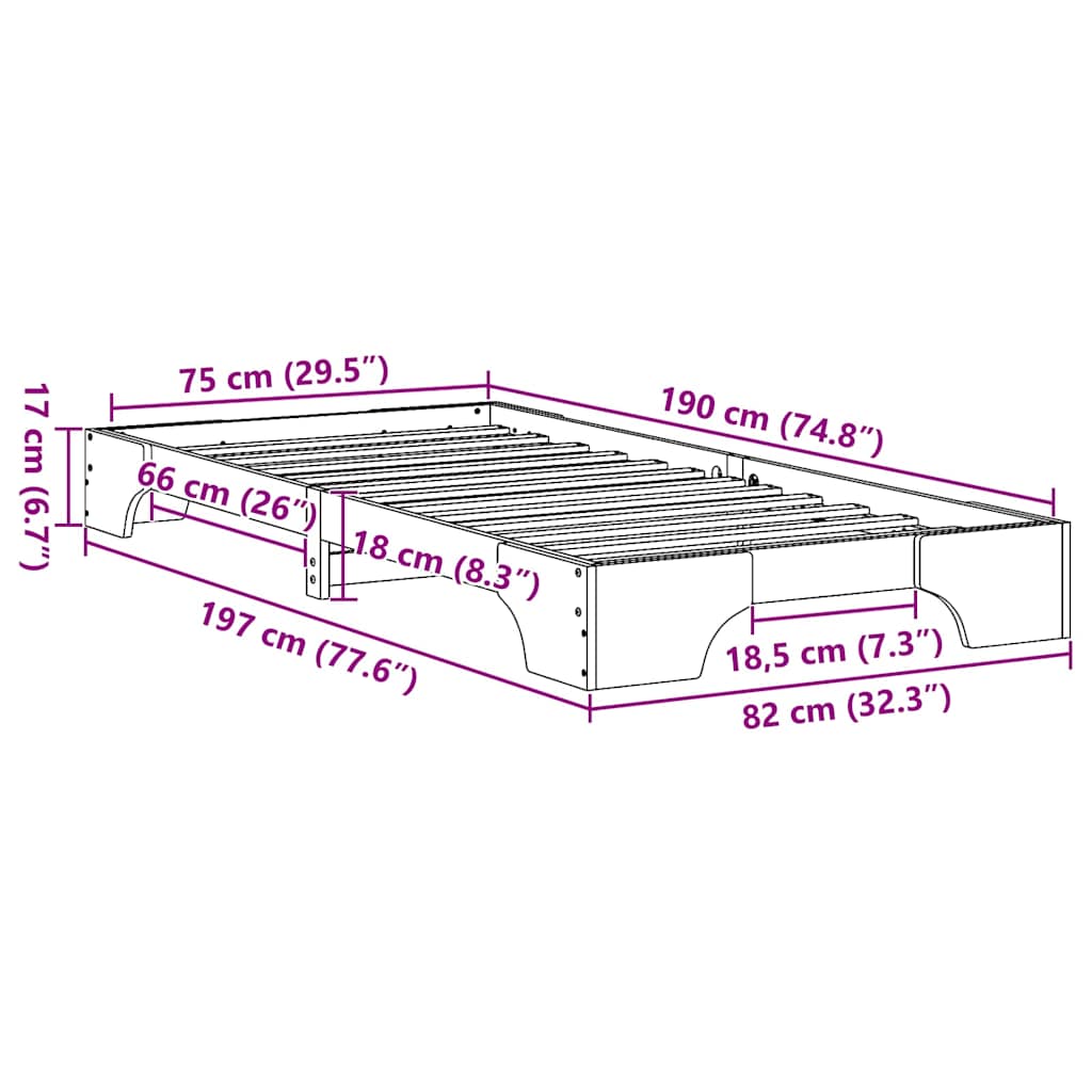 Struttura del letto Naturale 75 x 190 cm Pino massello 872887