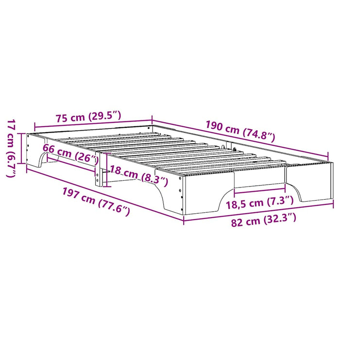 Struttura del letto Naturale 75 x 190 cm Pino massello 872887
