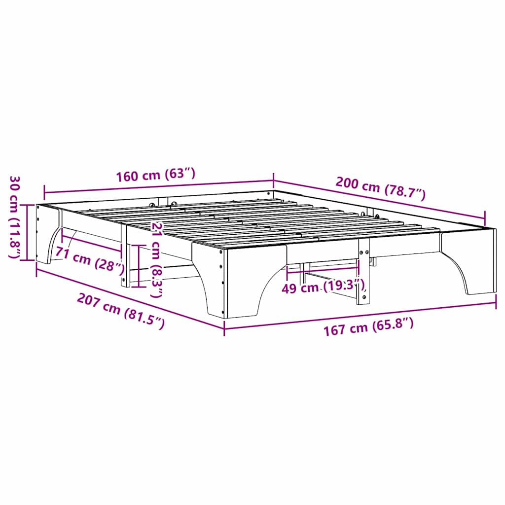 vidaXL Struttura del letto Pino massello 207 x 167 x 30 cm