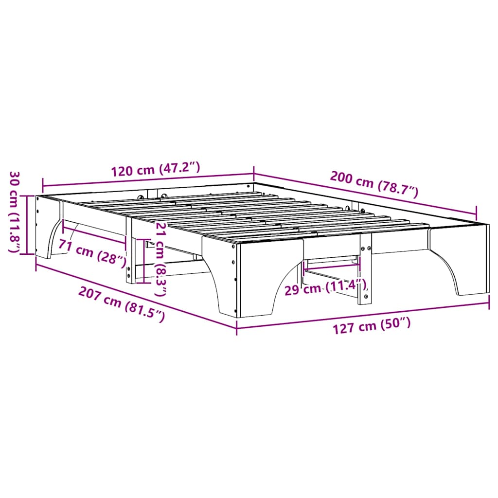Struttura del letto Naturale 120 x 200 cm Pino massello 872947