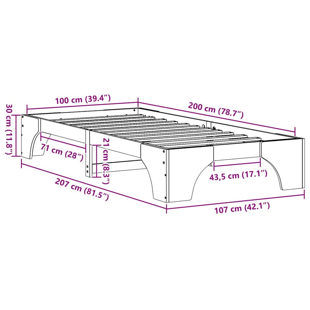 Struttura del letto Naturale 100 x 200 cm Pino massello 872959