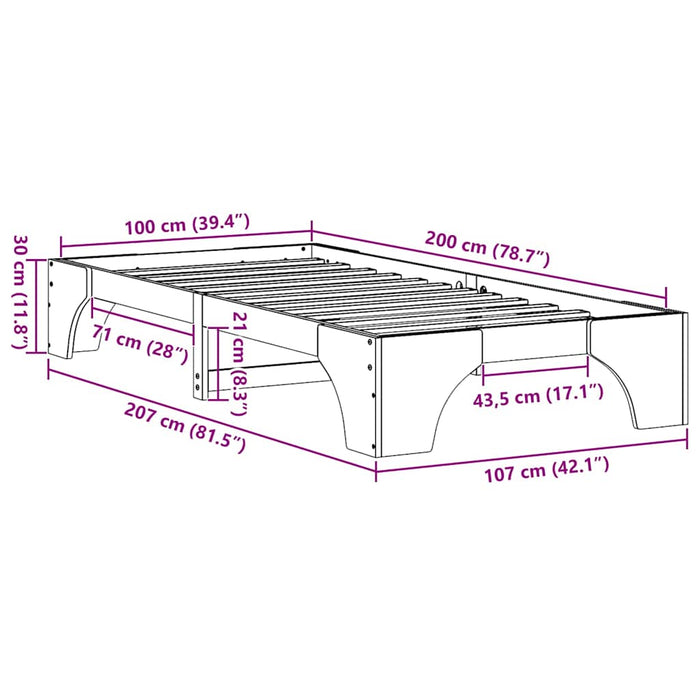 Struttura del letto Naturale 100 x 200 cm Pino massello 872959