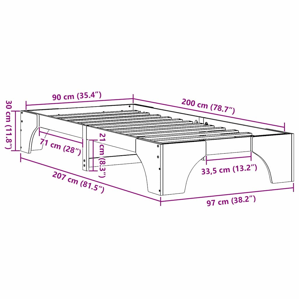 Struttura del letto Marrone cerato 90 x 200 cm Pino massello 872964