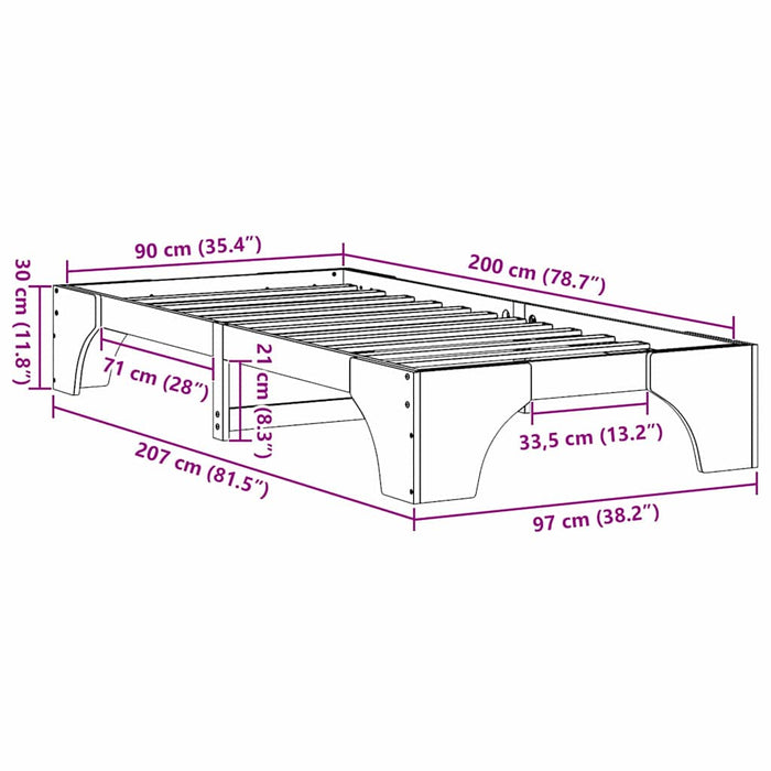 Struttura del letto Marrone cerato 90 x 200 cm Pino massello 872964