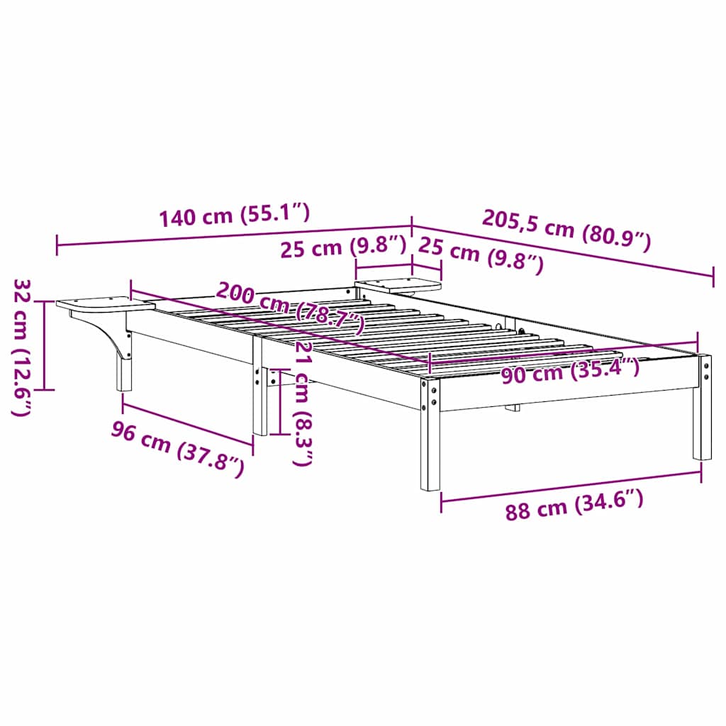 vidaXL Rete letto con comodini Marrone Cera marrone