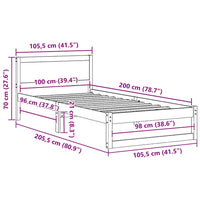 Struttura del letto Naturale 100 x 200 cm Pino massello 873286