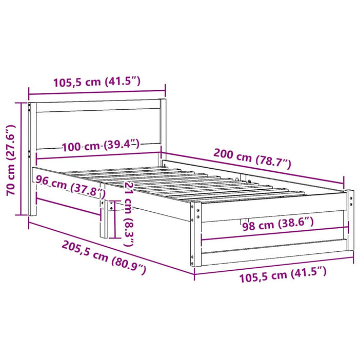 Struttura del letto Naturale 100 x 200 cm Pino massello 873286