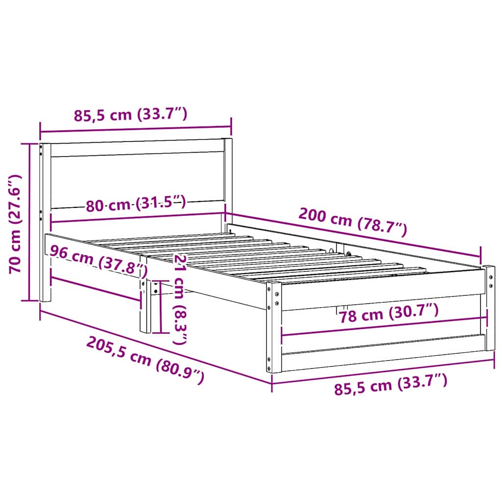 Struttura del letto Bianco 80 x 200 cm Pino massello 873293
