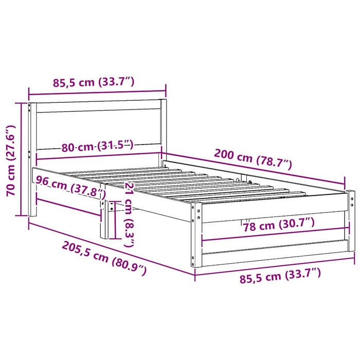 Struttura del letto Marrone cerato 80 x 200 cm Pino massello 873294