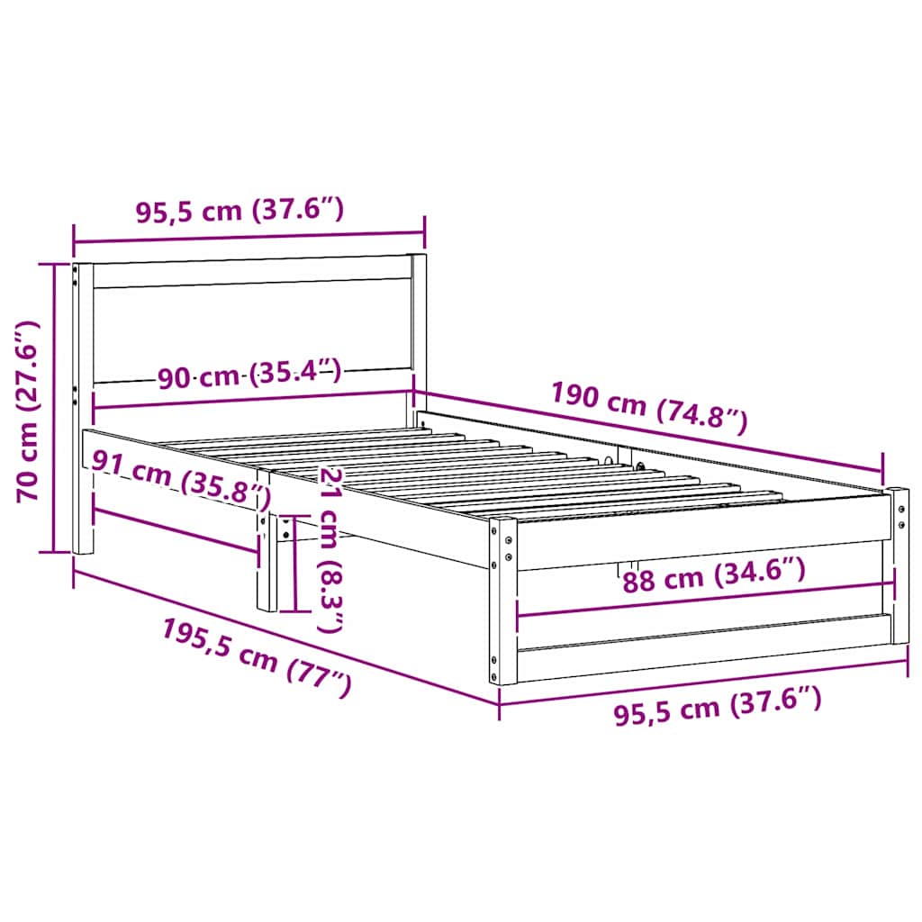 Struttura del letto Marrone cerato 90 x 190 cm Pino massello 873297
