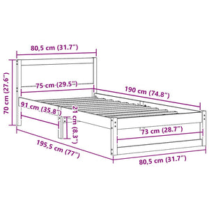 Struttura del letto Marrone cerato 75 x 190 cm Pino massello 873300