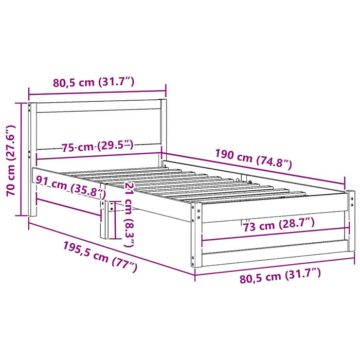 Struttura del letto Marrone cerato 75 x 190 cm Pino massello 873300