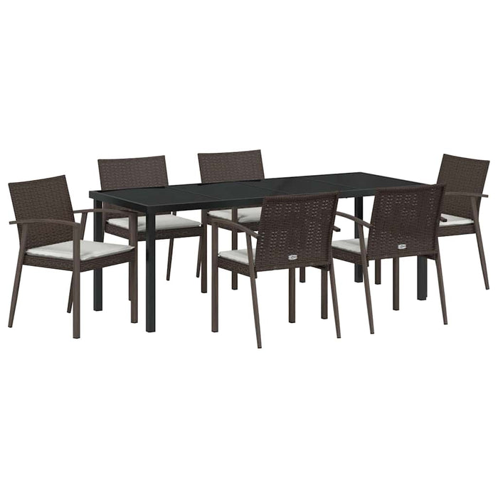 Set da Pranzo per Giardino 7 pcs Marrone Poly Rattan 3379063