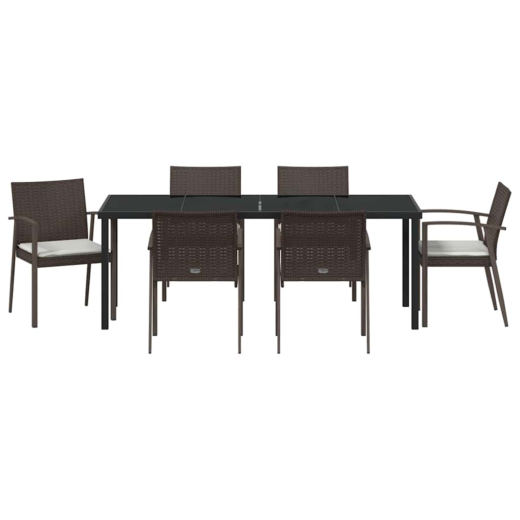 Set da Pranzo per Giardino 7 pcs Marrone Poly Rattan 3379063