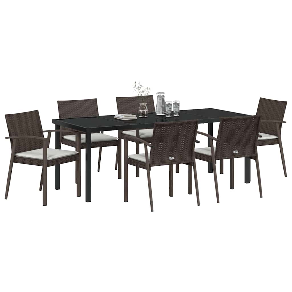 Set da Pranzo per Giardino 7 pcs Marrone Poly Rattan 3379063