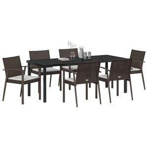 Set da Pranzo per Giardino 7 pcs Marrone Poly Rattan 3379063