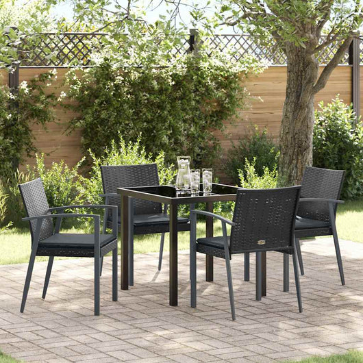 Set da pranzo da giardino  5 pezzi con cuscini in rattan poly nero. 3379066