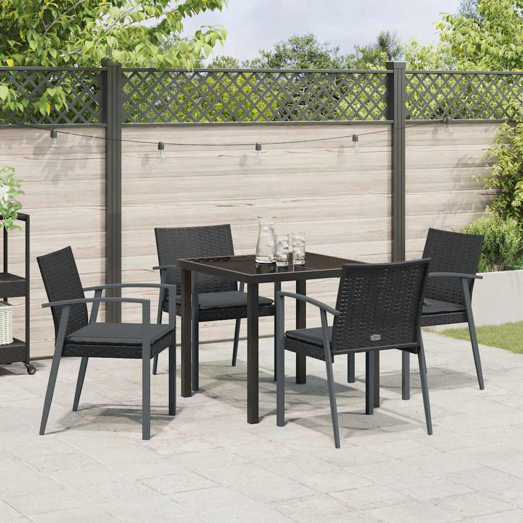 Set da pranzo da giardino  5 pezzi con cuscini in rattan poly nero. 3379066