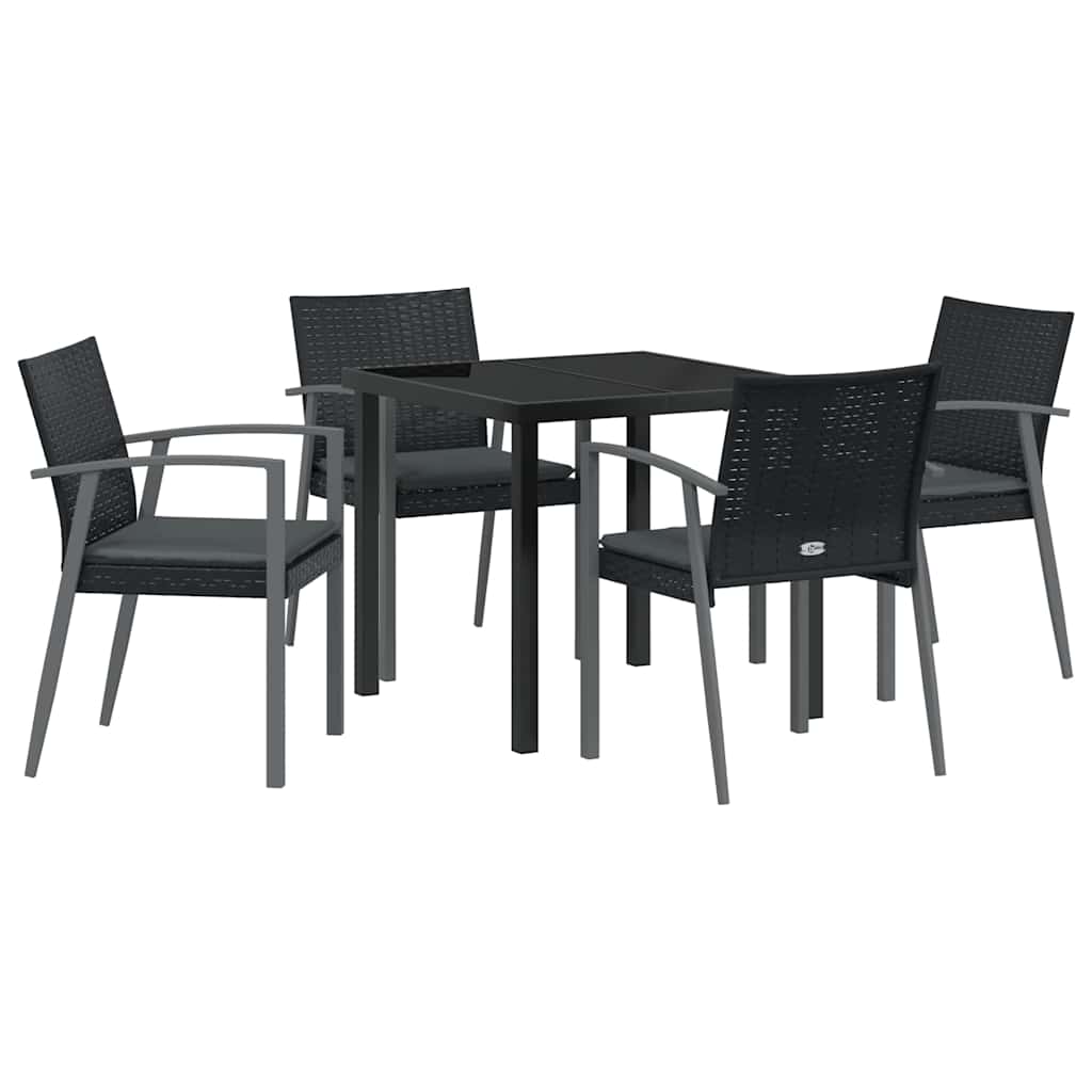 Set da pranzo da giardino  5 pezzi con cuscini in rattan poly nero. 3379066