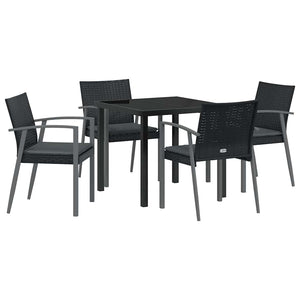 Set da pranzo da giardino  5 pezzi con cuscini in rattan poly nero. 3379066