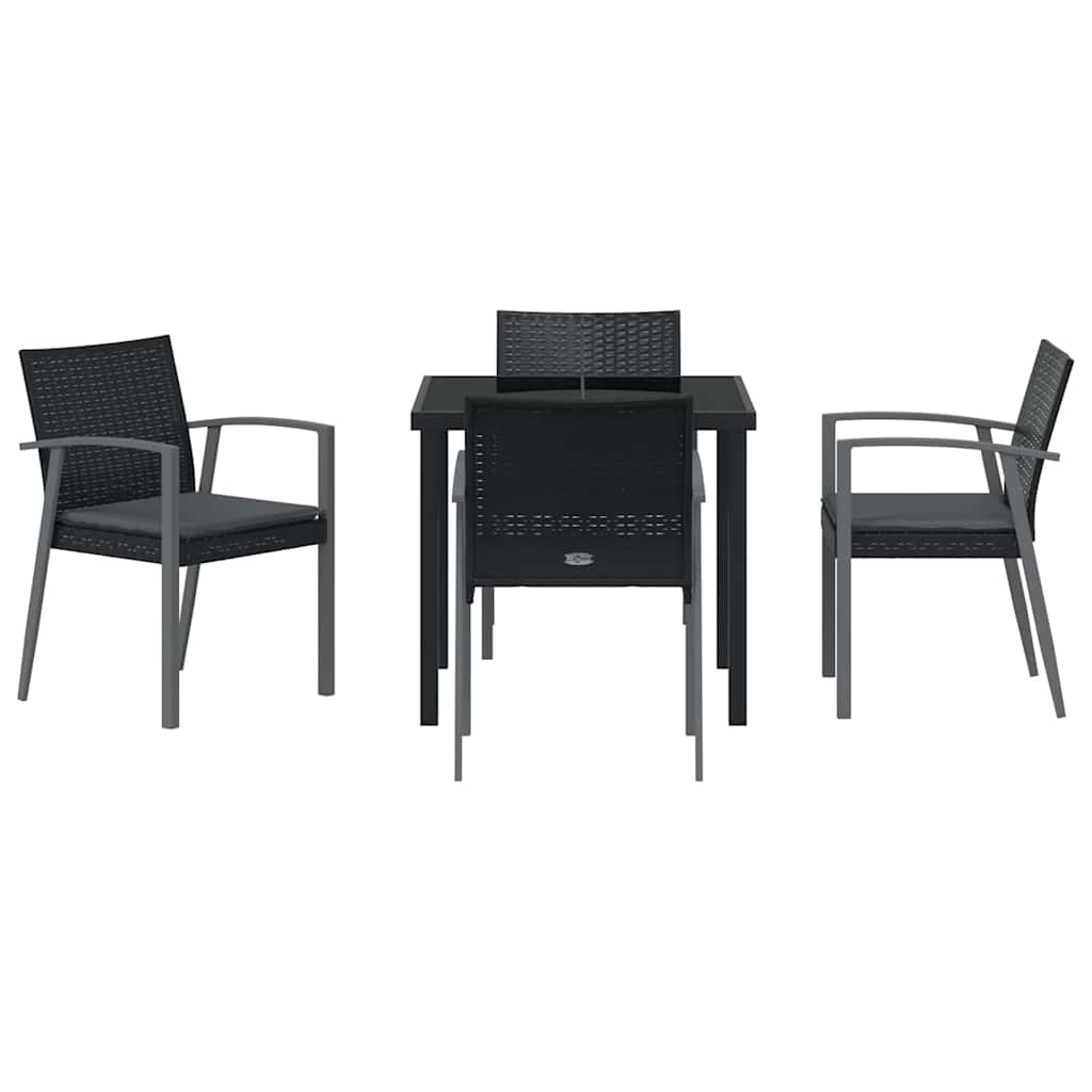 Set da pranzo da giardino  5 pezzi con cuscini in rattan poly nero. 3379066