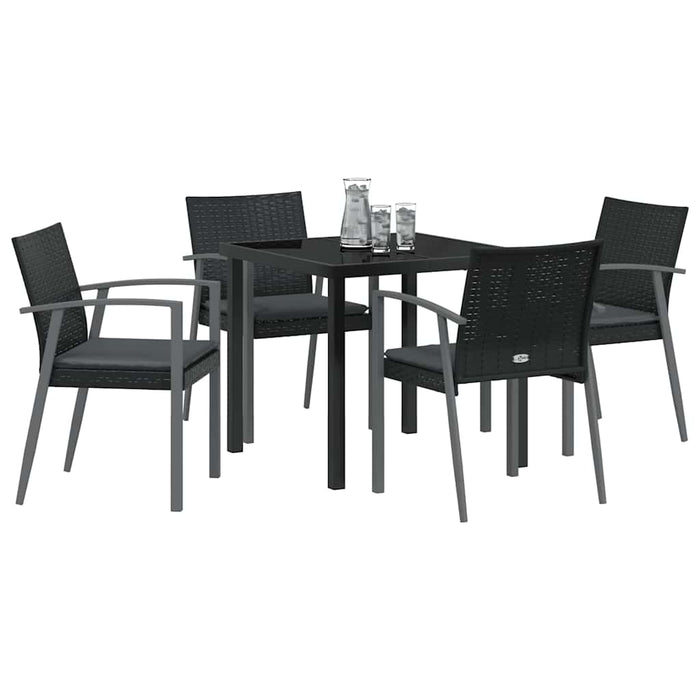 Set da pranzo da giardino  5 pezzi con cuscini in rattan poly nero. 3379066