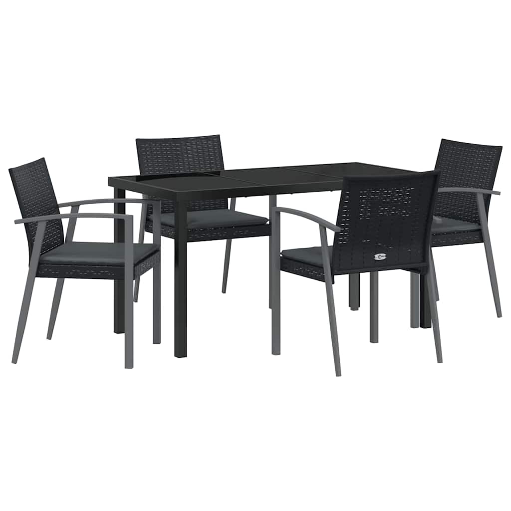 Set da Pranzo per Giardino 5 pcs Nero Poly Rattan 3379067