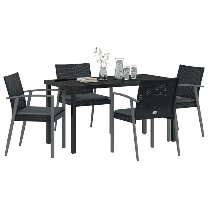 Set da Pranzo per Giardino 5 pcs Nero Poly Rattan 3379067