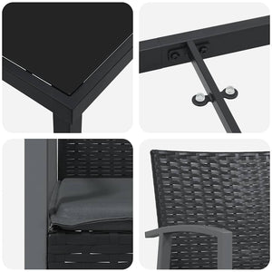 Set da pranzo da giardino  con 7 pezzi e cuscini in rattan sintetico nero. 3379069