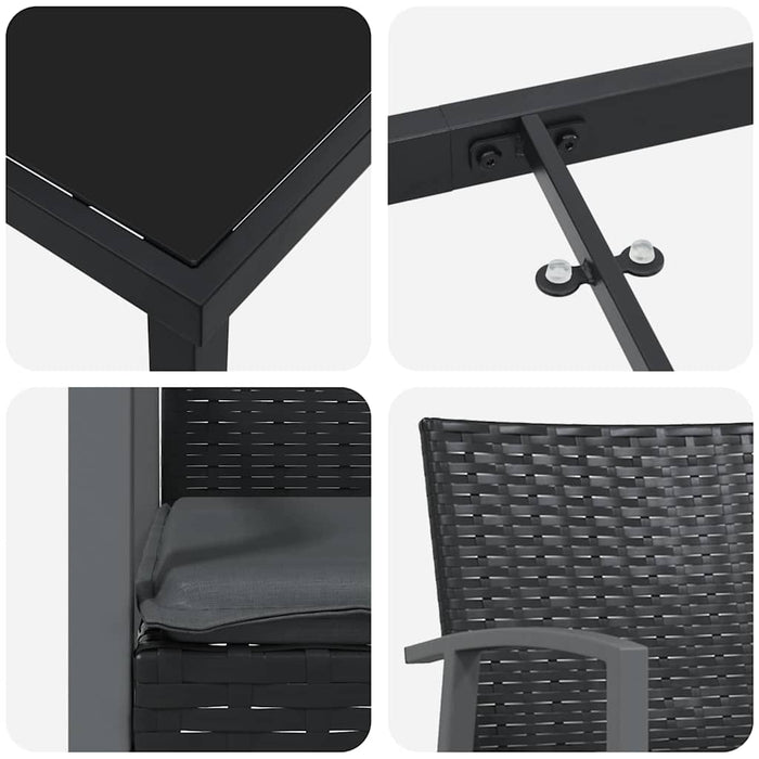 Set da pranzo da giardino  con 7 pezzi e cuscini in rattan sintetico nero. 3379069