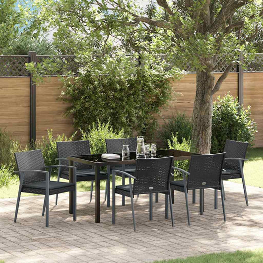 Set da pranzo da giardino  con 7 pezzi e cuscini in rattan sintetico nero. 3379069