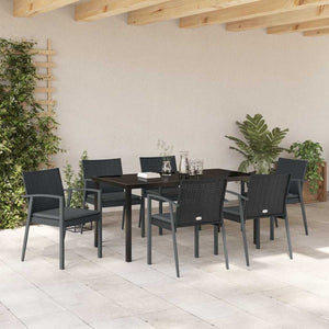 Set da pranzo da giardino  con 7 pezzi e cuscini in rattan sintetico nero. 3379069
