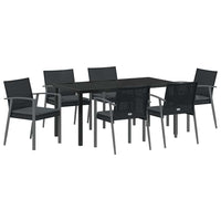 Set da pranzo da giardino  con 7 pezzi e cuscini in rattan sintetico nero. 3379069