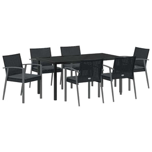 Set da pranzo da giardino  con 7 pezzi e cuscini in rattan sintetico nero. 3379069