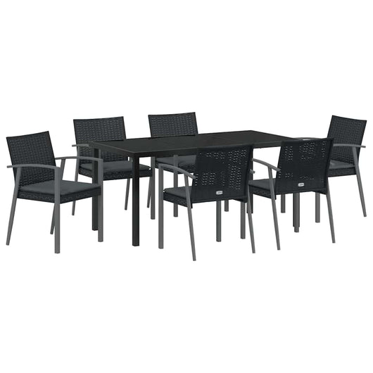 Set da pranzo da giardino  con 7 pezzi e cuscini in rattan sintetico nero. 3379069