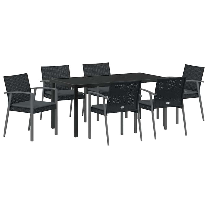 Set da pranzo da giardino  con 7 pezzi e cuscini in rattan sintetico nero. 3379069