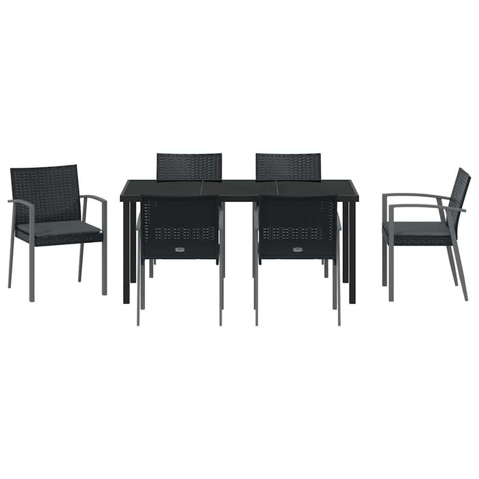 Set da pranzo da giardino  con 7 pezzi e cuscini in rattan sintetico nero. 3379069