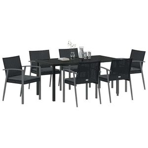 Set da pranzo da giardino  con 7 pezzi e cuscini in rattan sintetico nero. 3379069